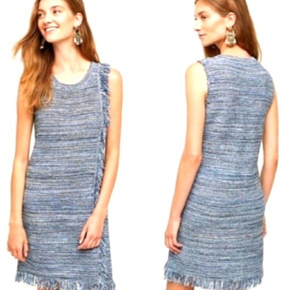 Anthropologie Holding Horses Tweed Knit Fringe Hem Sleeveless Dress Boho Small
